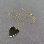 Floral Heart Charm Black Resin 18K Golden Necklace - PDF