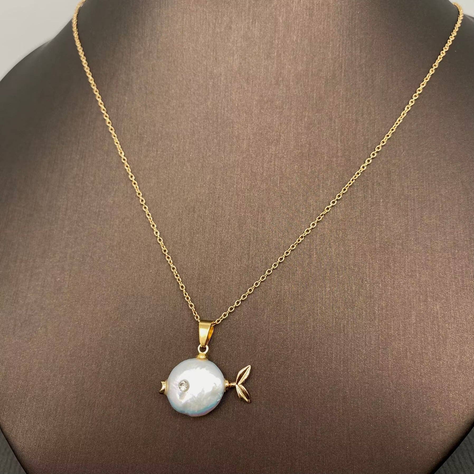 Pearl Fish Charm Necklace