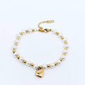 Stainless Steel Heart Pendant Pearl Beaded Bracelet - FGS