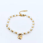 Stainless Steel Heart Pendant Pearl Beaded Bracelet - FGS