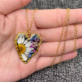 Floral Heart Charm Black Resin 18K Golden Necklace - PDF