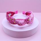 Kids Knot Headband - Gold Heart Stud Velvet