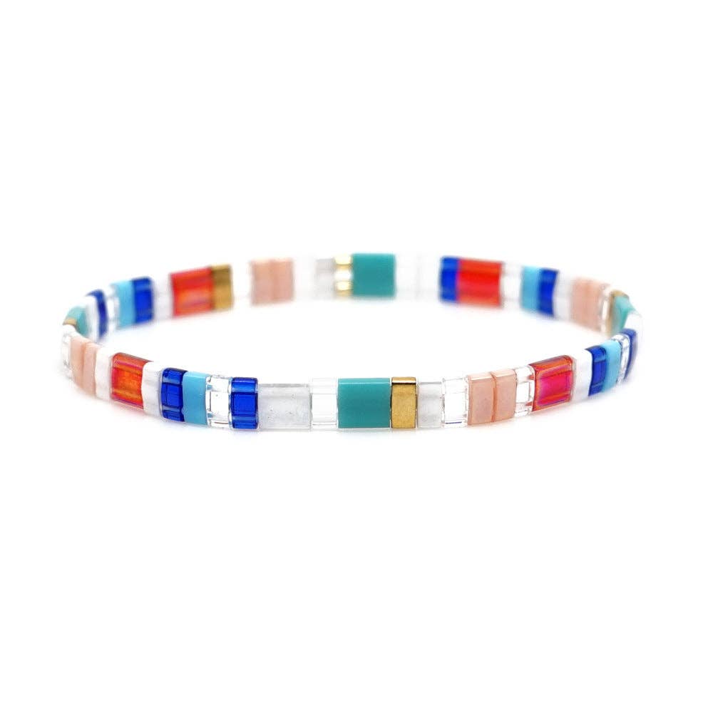 Boho Glass & Hematite Beaded TILA Beads Stretch Bracelet -BJ