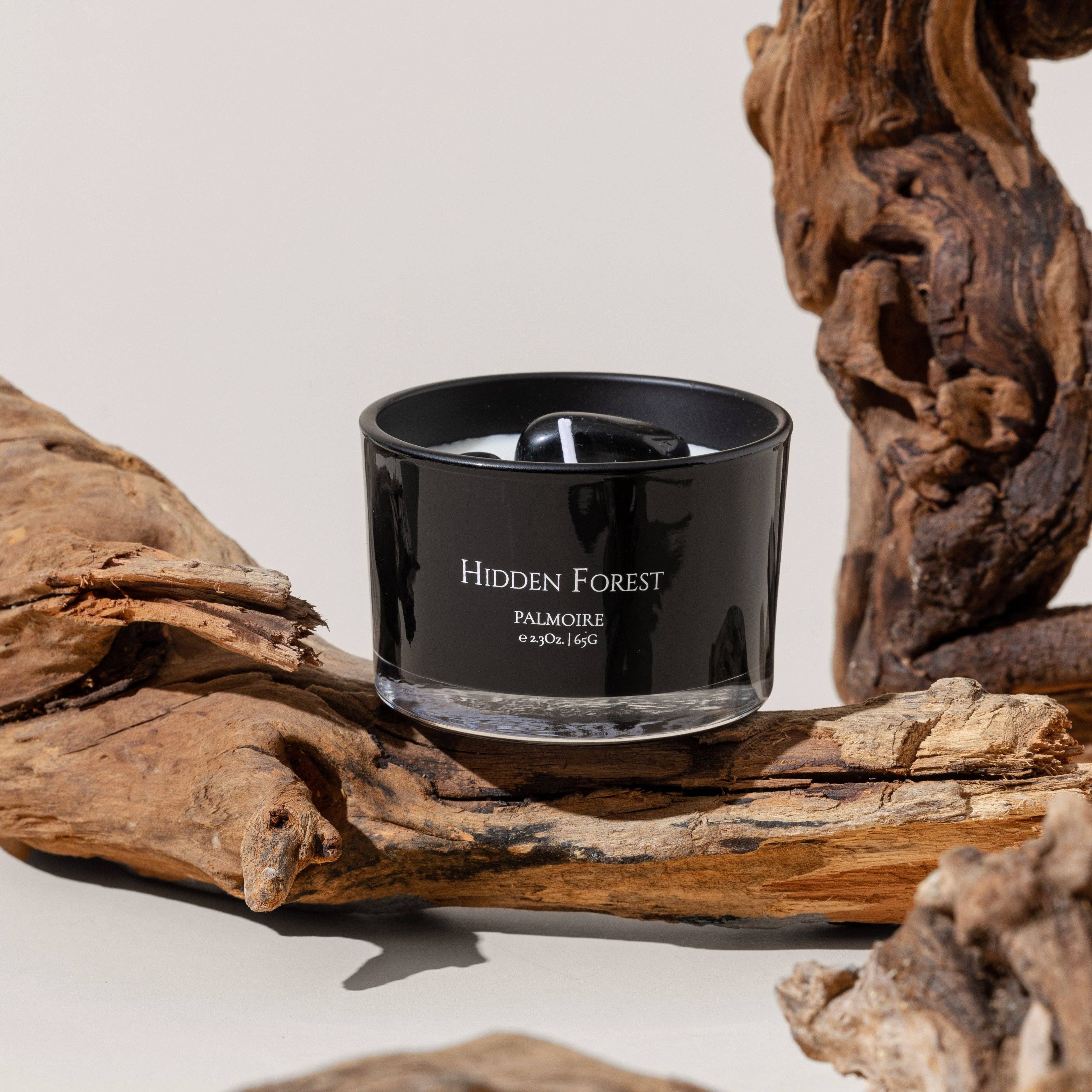 Hidden Forest Soy Wax Candle with gemstones [vanilla/rosewood/sandalwood]