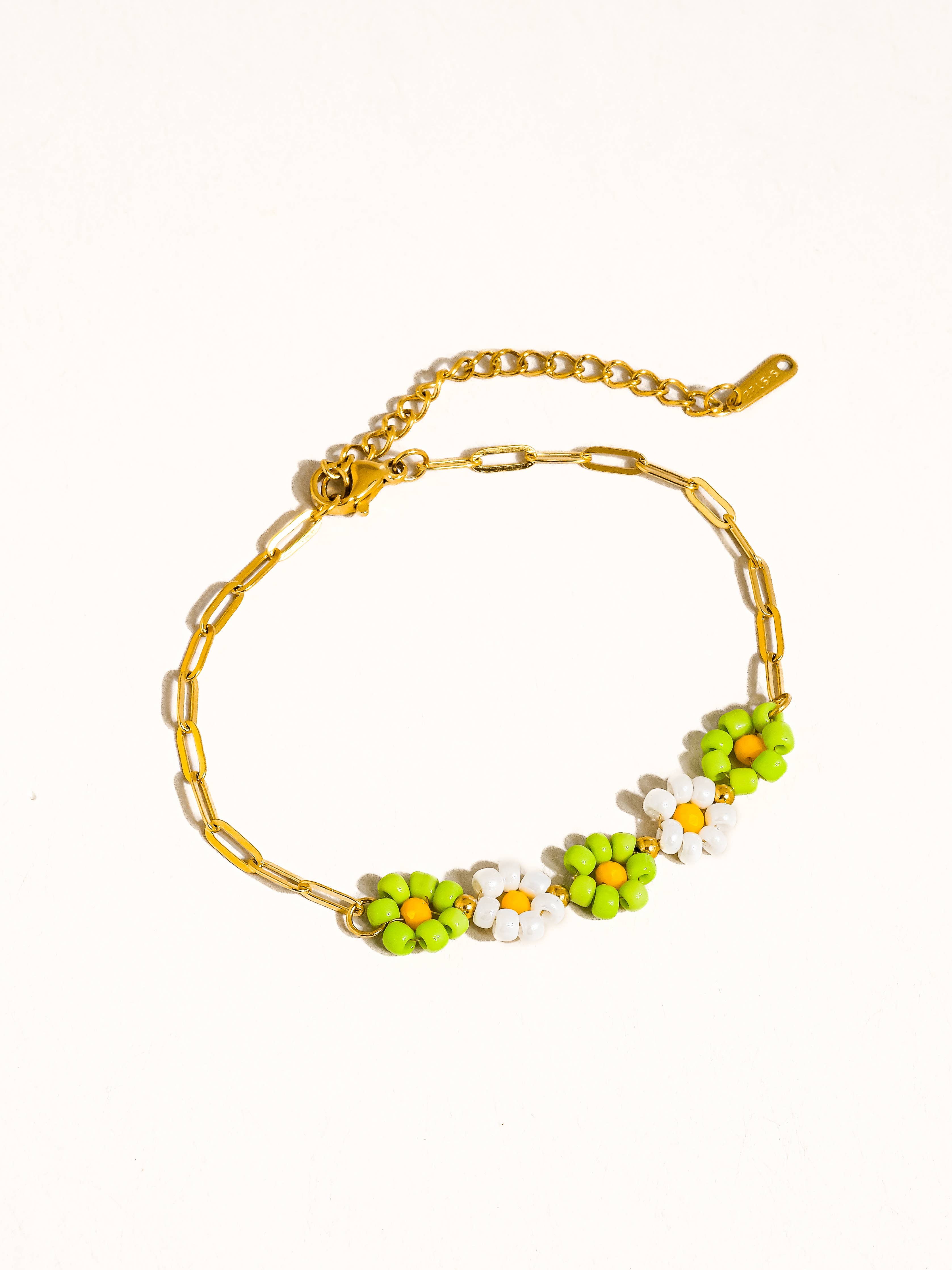Leia 18K Gold Non-Tarnish Beaded Daisy Chain Bracelet: Multi-Colored