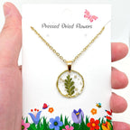 Dried Flowers Floral Irregular Round Pendant Necklace - PDF