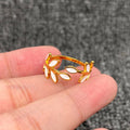 White Enamel 18K Golden S.Steel Foliage Adjustable Ring -FGS
