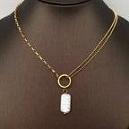 Imitation Baroque Pearl Charm18K Golden SS Necklace - FGS