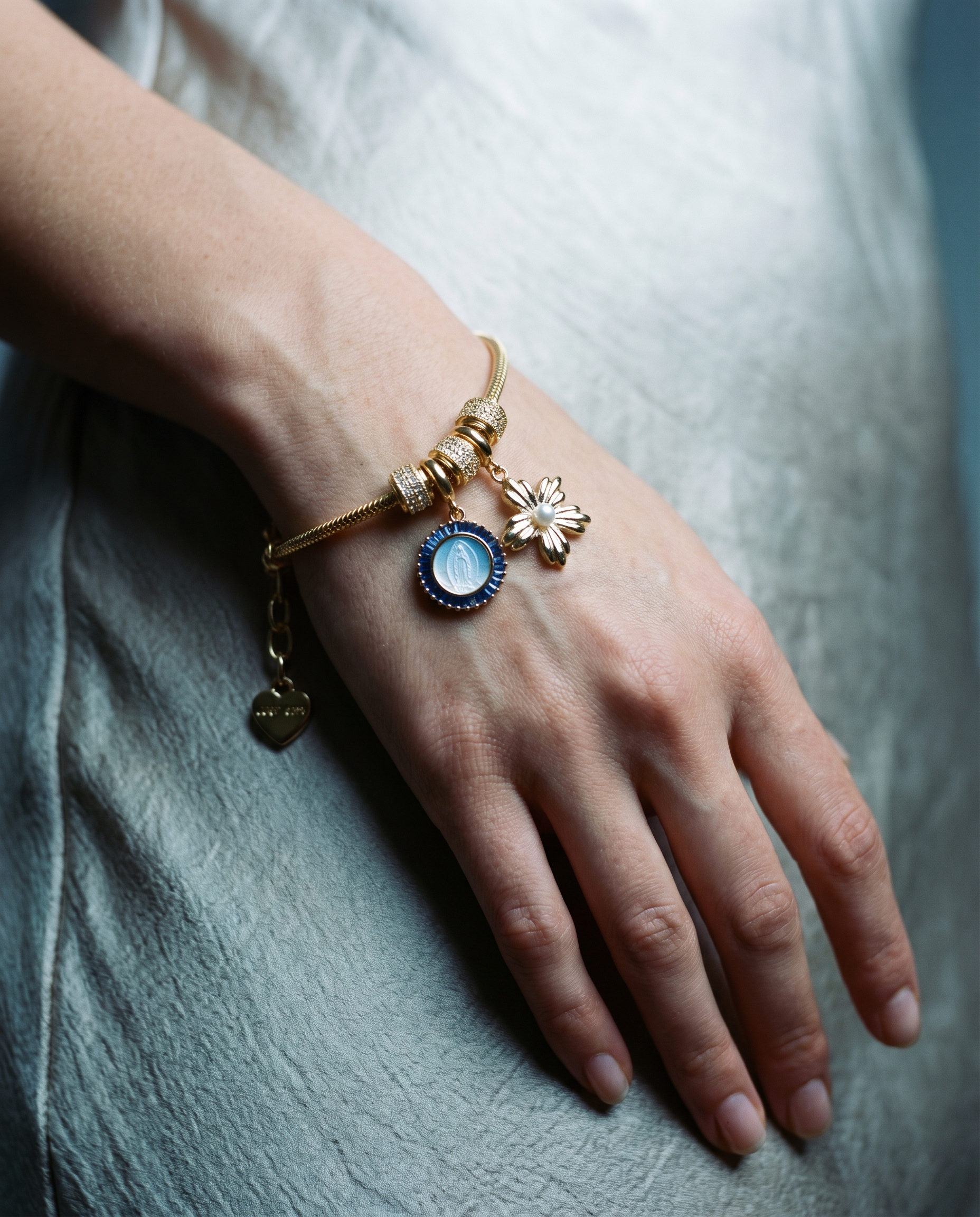 Catholic Charm Bracelet · Shell Medallion