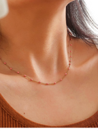 Soleil 18K Gold Non-Tarnish Beaded Petite Chain Necklace: Rose