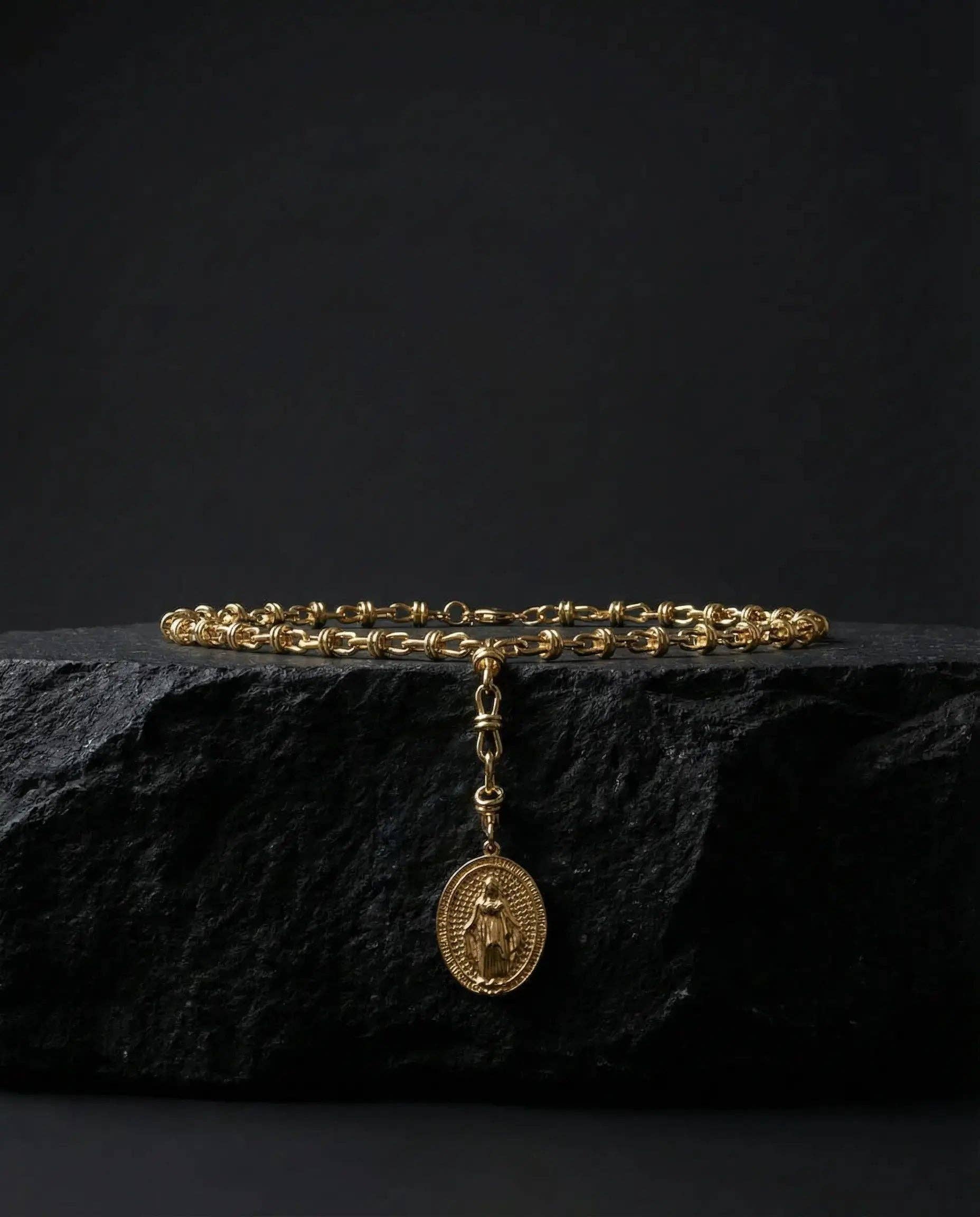 Virgin Mary Medal Necklace with Colored Zircons · 18K Gold Plated