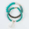 Seafoam Paloma Mango Wood Layered Tasseled Stretch Bracelet: Seafoam