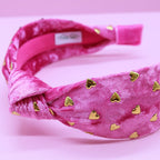 Kids Knot Headband - Gold Heart Stud Velvet