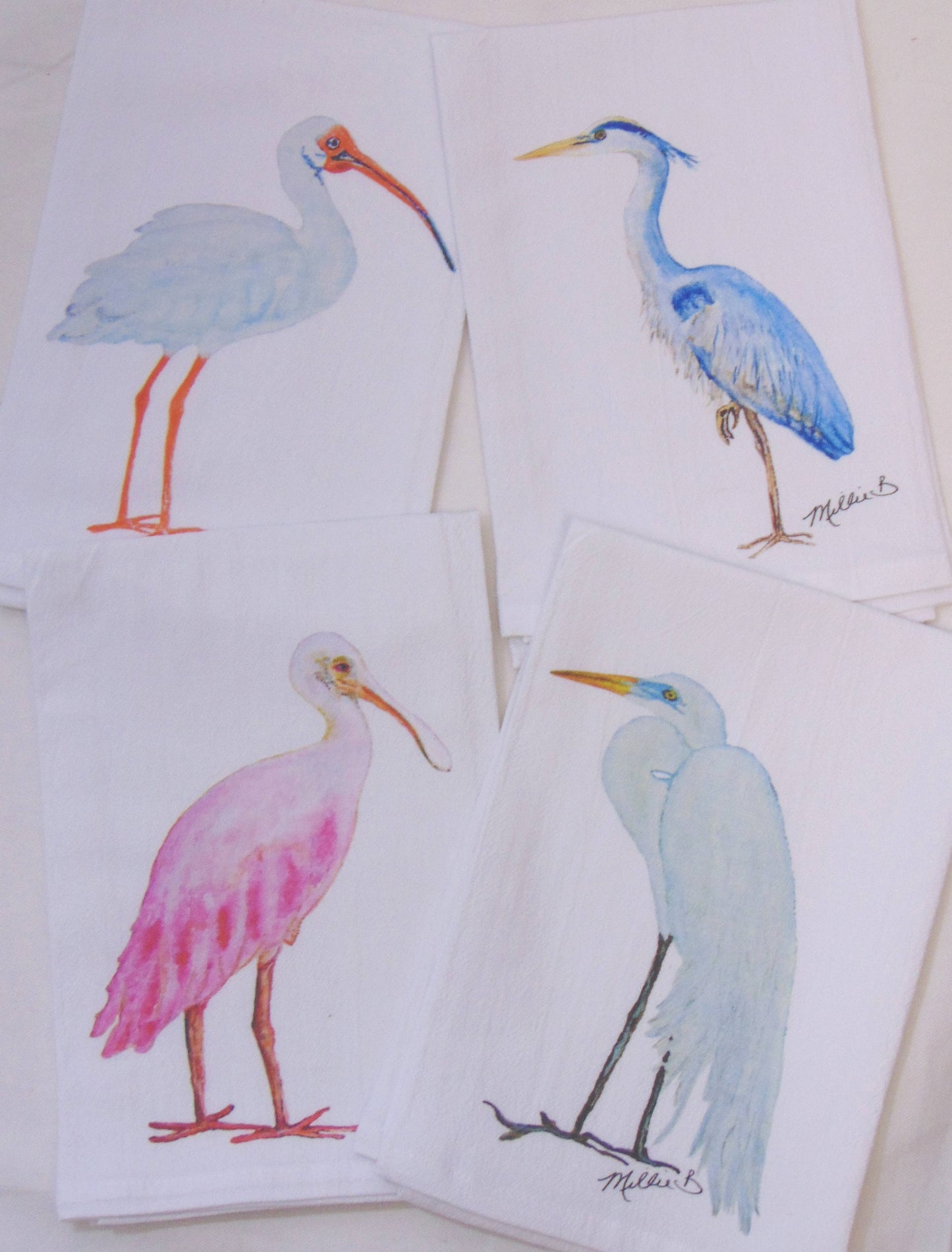 Limited Edition Tall Blue Heron on White Flour Sack Towel