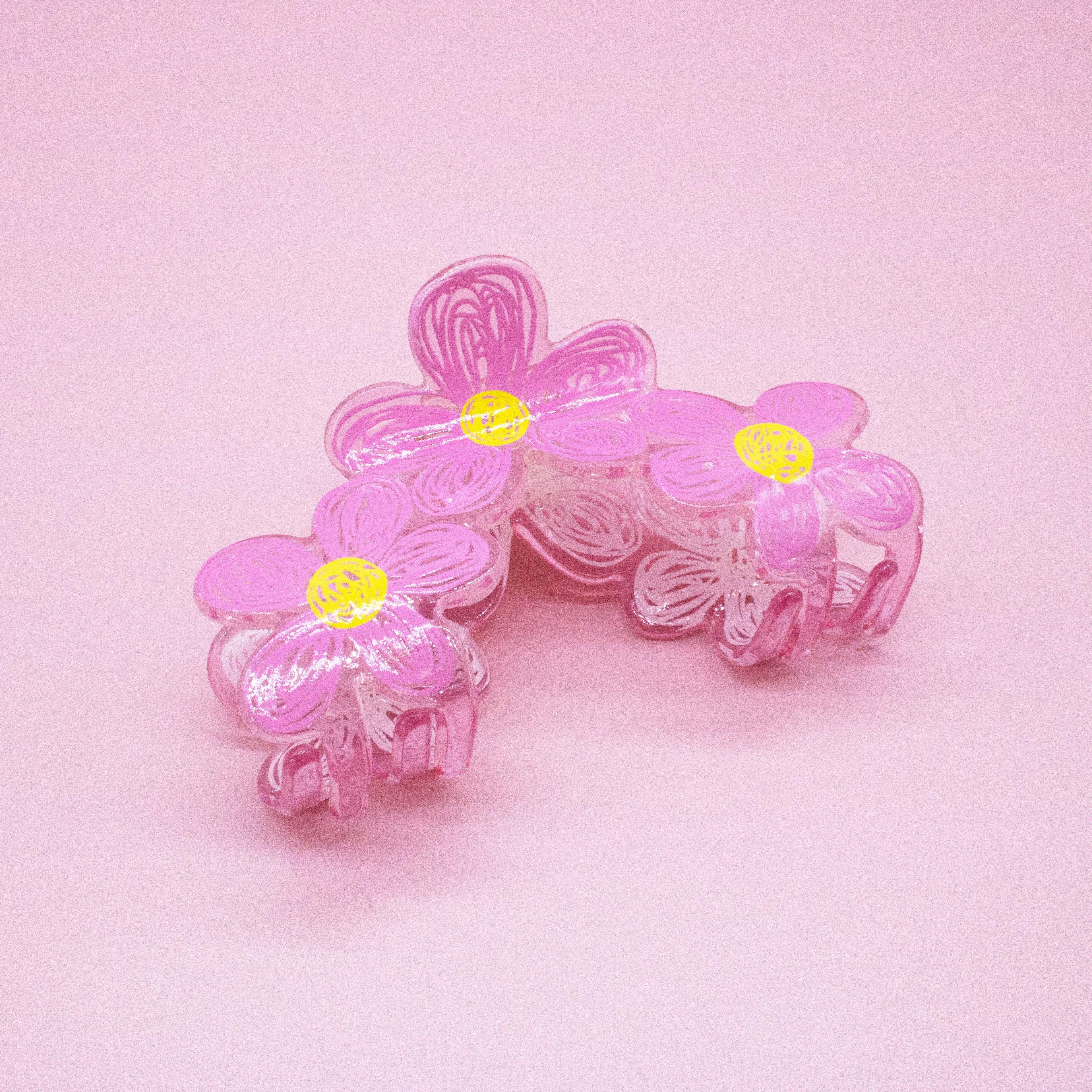 Pink Flower Hair Claw Clip