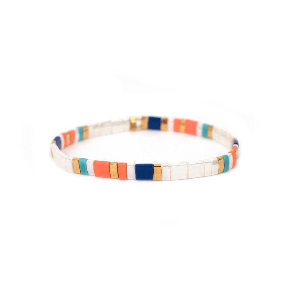 Boho Glass & Hematite Beaded TILA Beads Stretch Bracelet -BJ