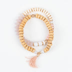 Ocean Paloma Mango Wood Layered Tasseled Stretch Bracelet: Ocean