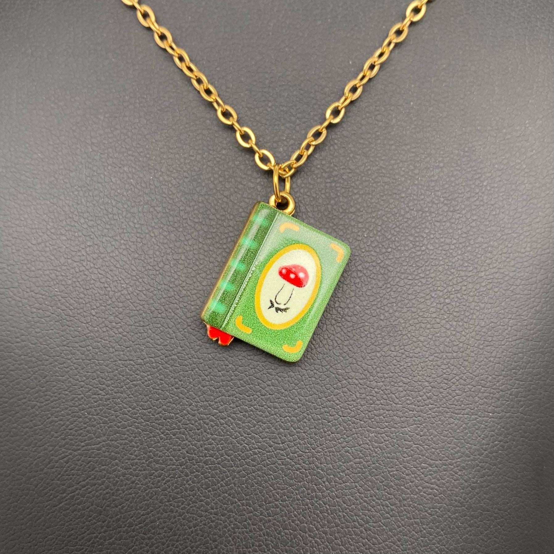 Multi Style Enamel Book 18K Golden S.Steel Necklace - FGS