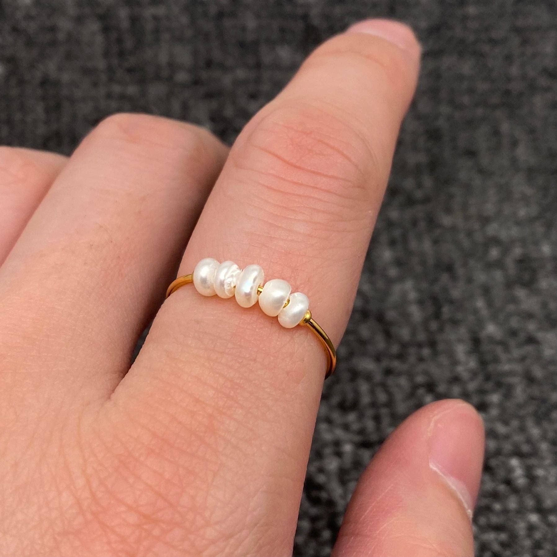 Pearl Beaded 18K Gold Plated Stainless Steel Fine Ring - FGS