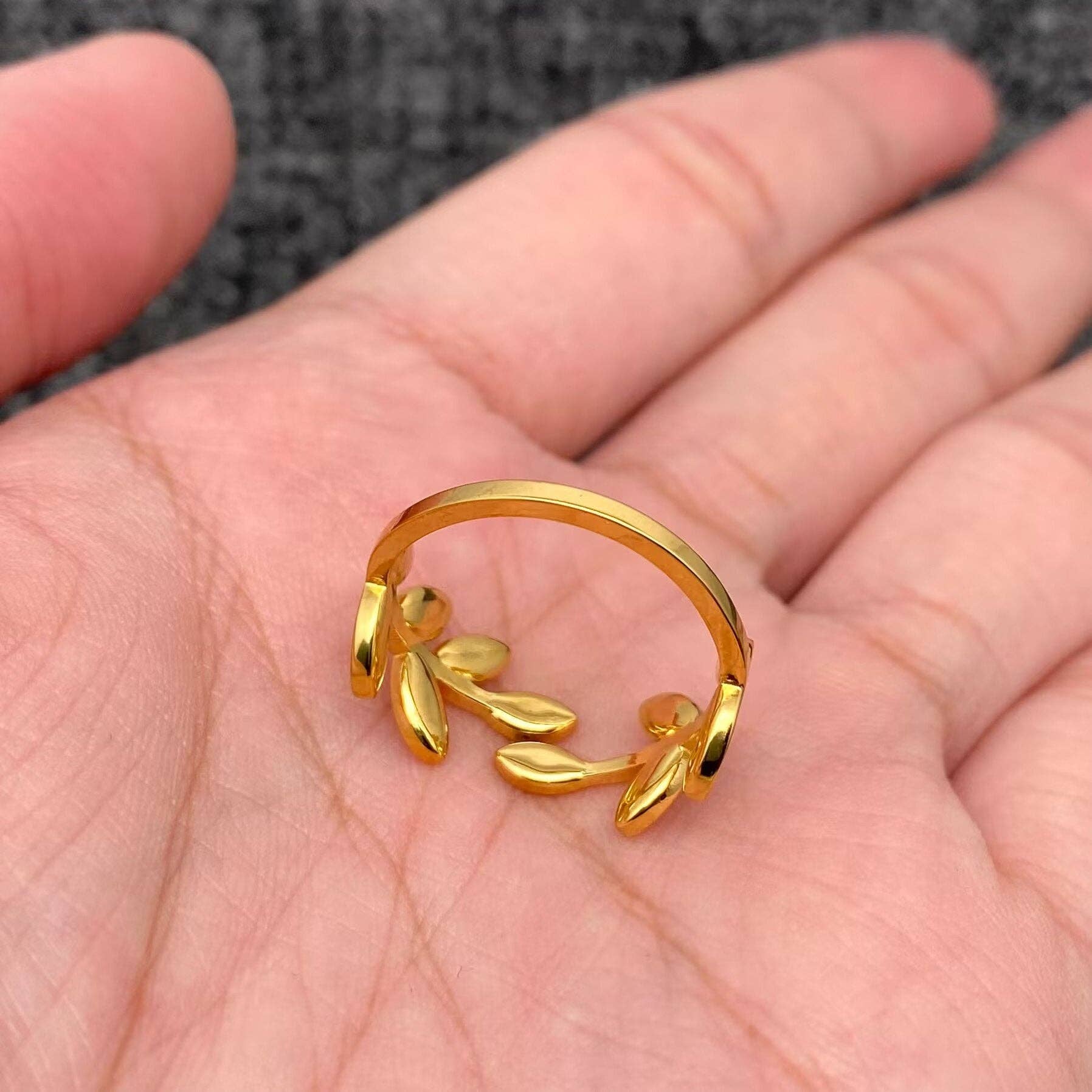 White Enamel 18K Golden S.Steel Foliage Adjustable Ring -FGS