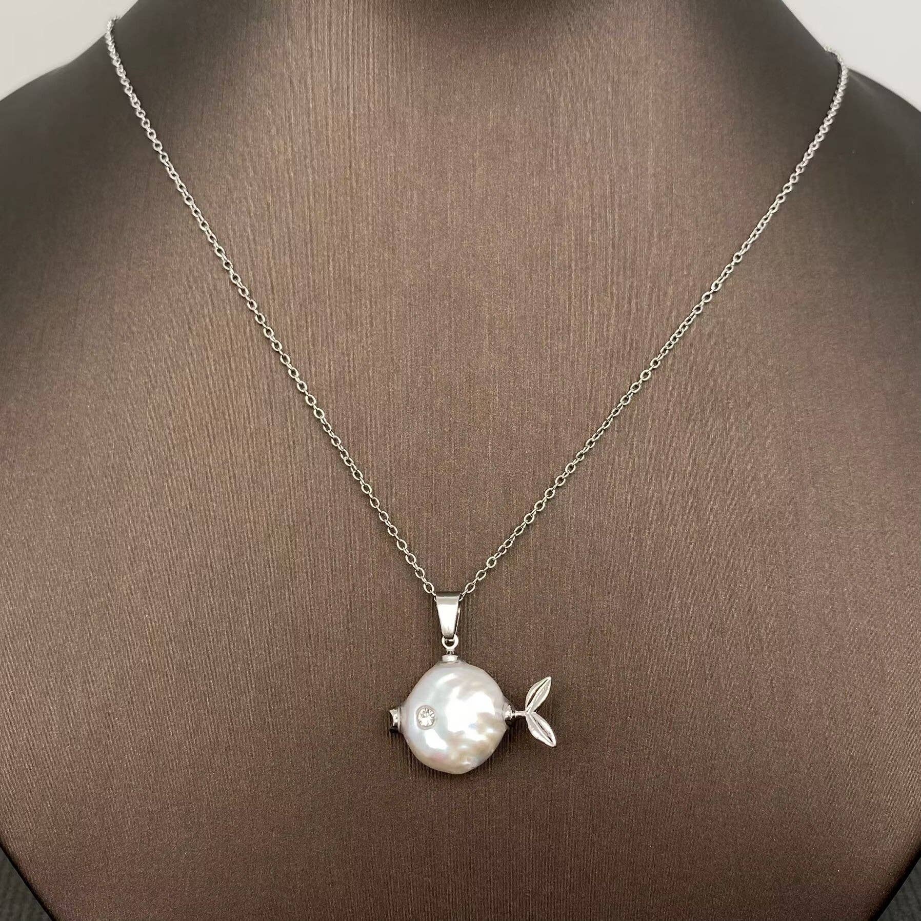 Pearl Fish Charm Necklace