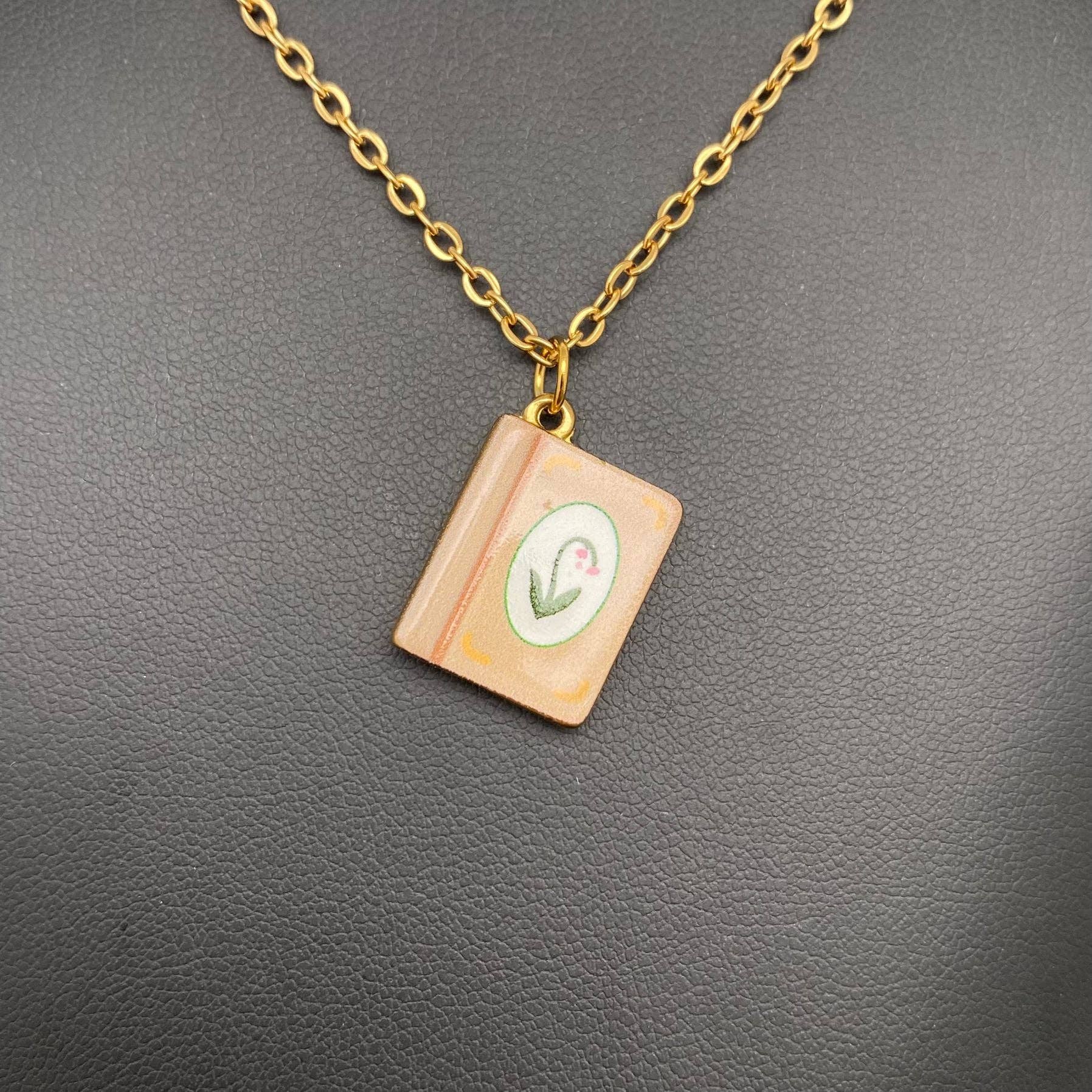 Multi Style Enamel Book 18K Golden S.Steel Necklace - FGS