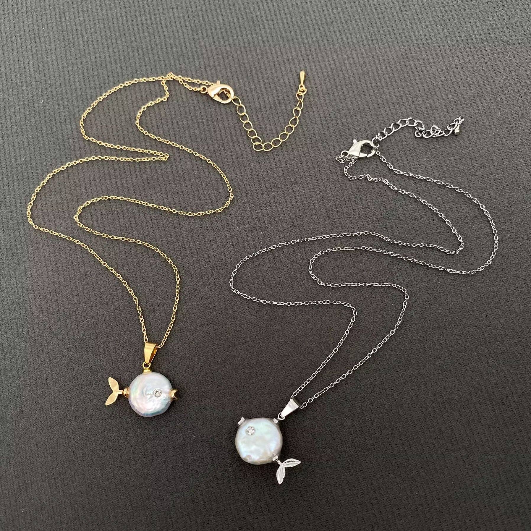 Pearl Fish Charm Necklace