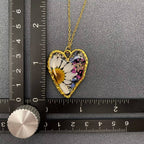 Floral Heart Charm Black Resin 18K Golden Necklace - PDF