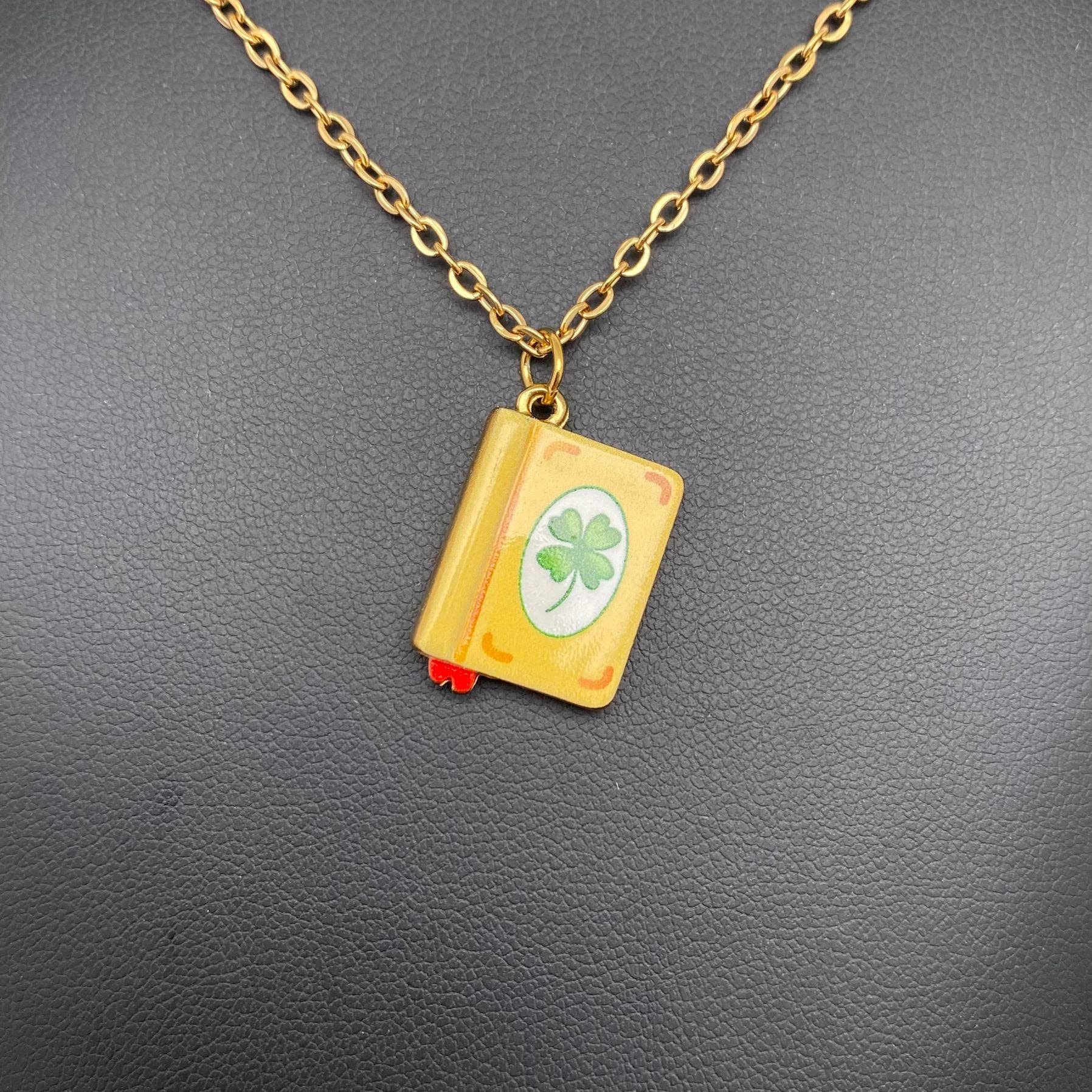 Multi Style Enamel Book 18K Golden S.Steel Necklace - FGS