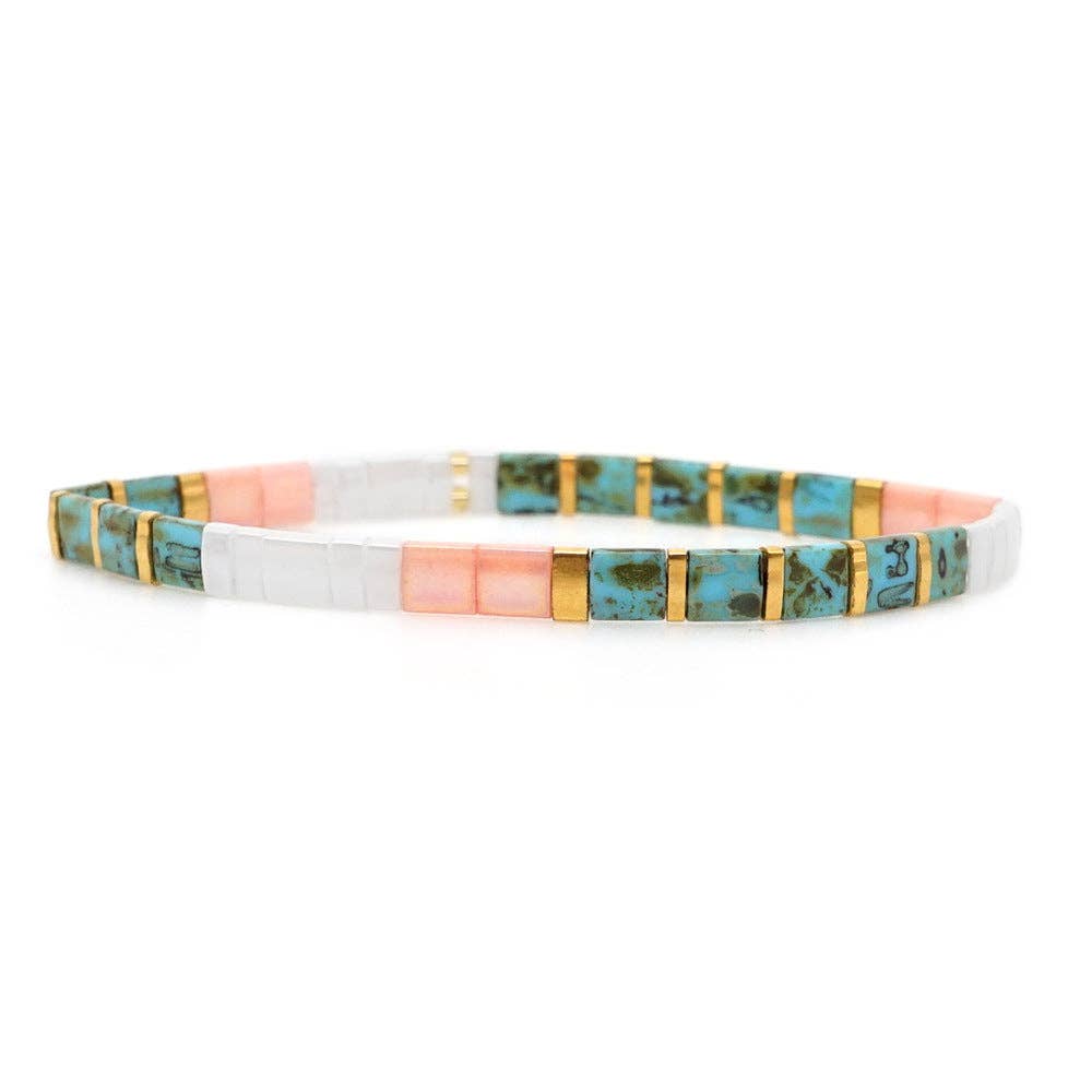 Boho Glass & Hematite Beaded TILA Beads Stretch Bracelet -BJ