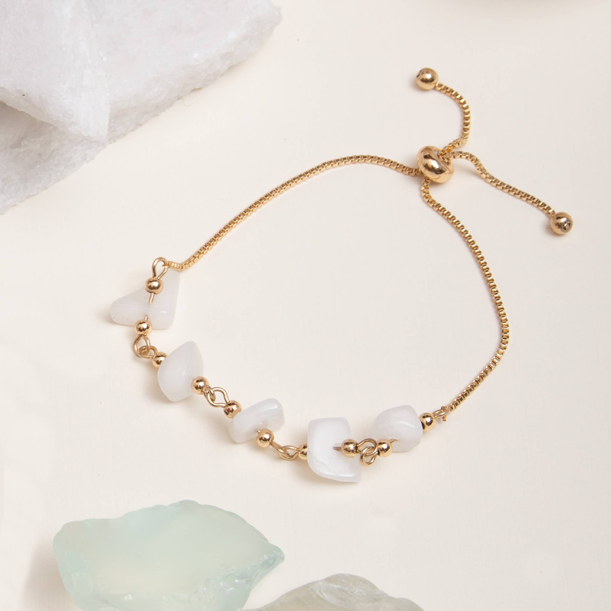 White Crystal Stone Bolo Bracelet