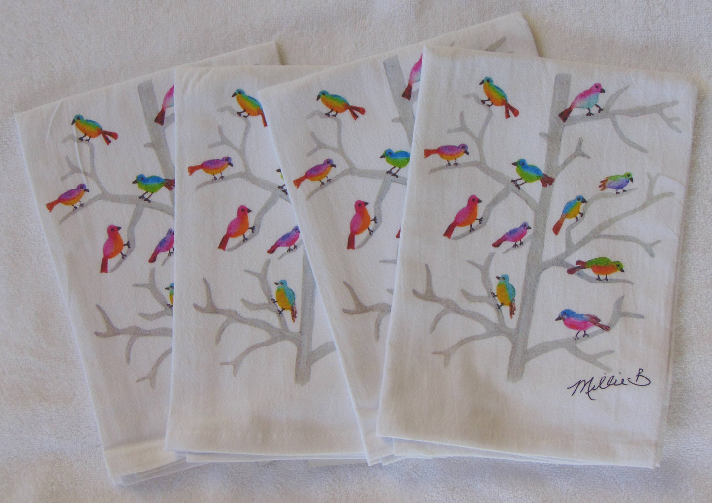 Limited Edition Watercolor Birdies Flour Sack Napkins