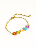 Leia 18K Gold Non-Tarnish Beaded Daisy Chain Bracelet: Multi-Colored