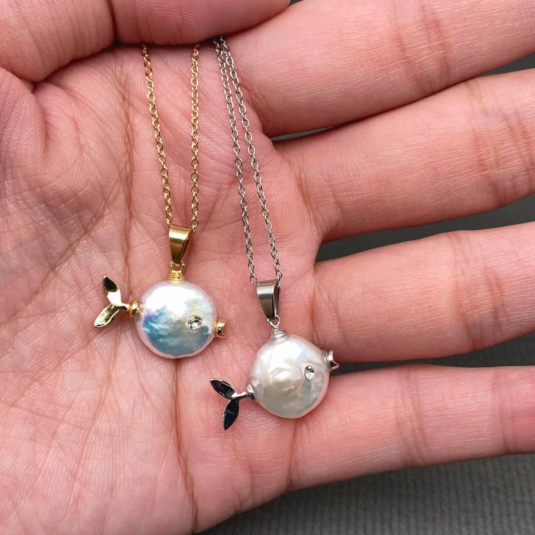 Pearl Fish Charm Necklace