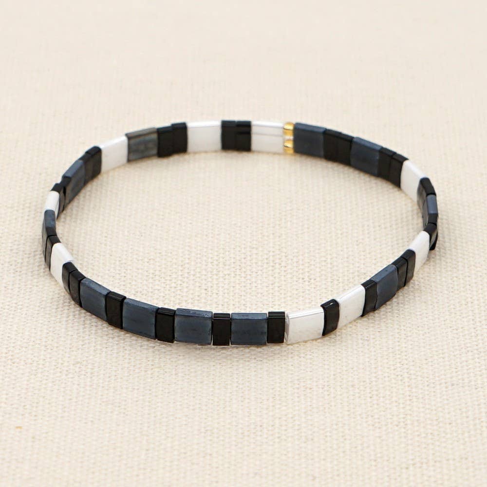Boho Glass & Hematite Beaded TILA Beads Stretch Bracelet -BJ