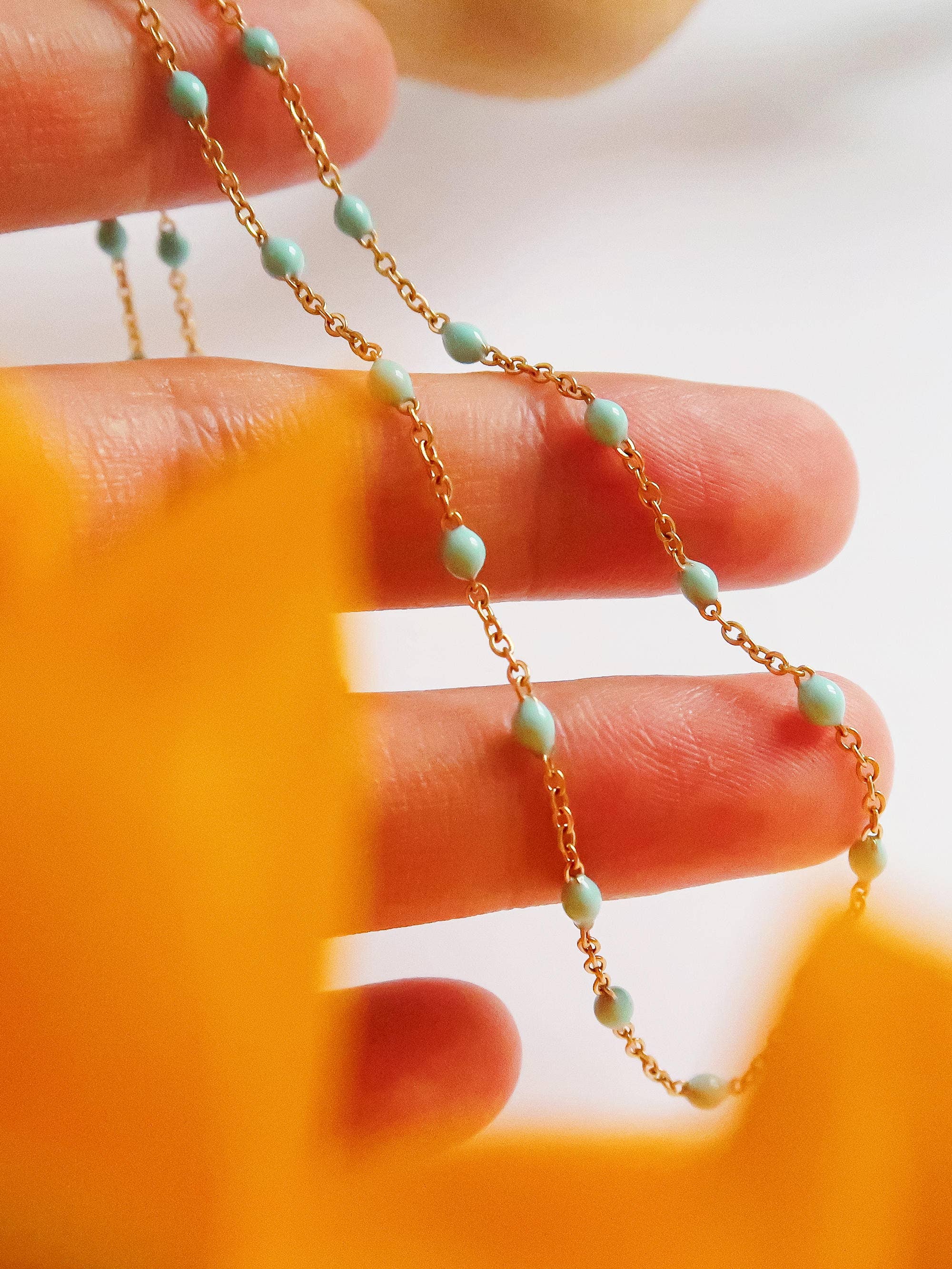 Soleil 18K Gold Non-Tarnish Beaded Petite Chain Necklace: Rose