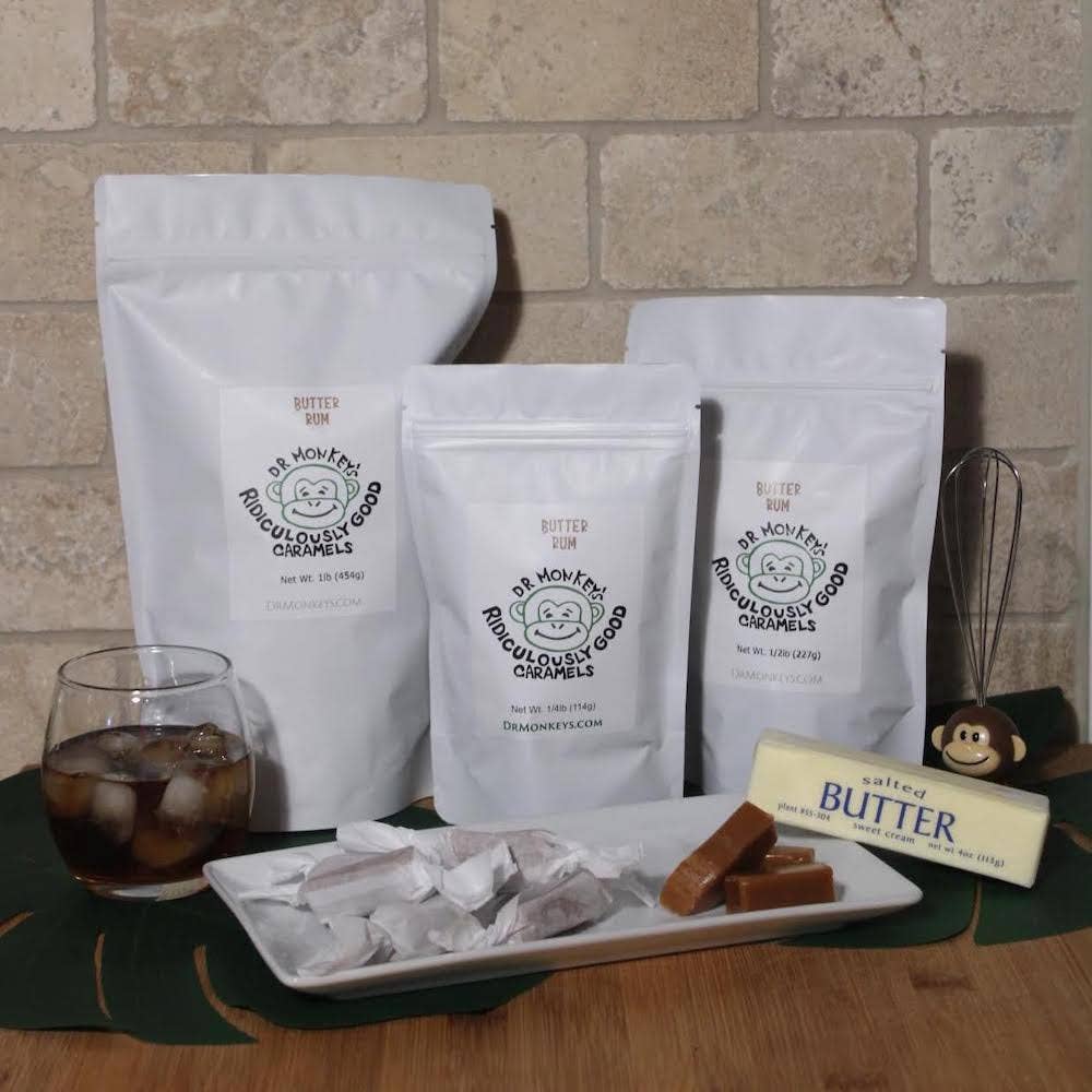 Dr. Monkey's Butter Rum Caramels: 1/4 lb bag