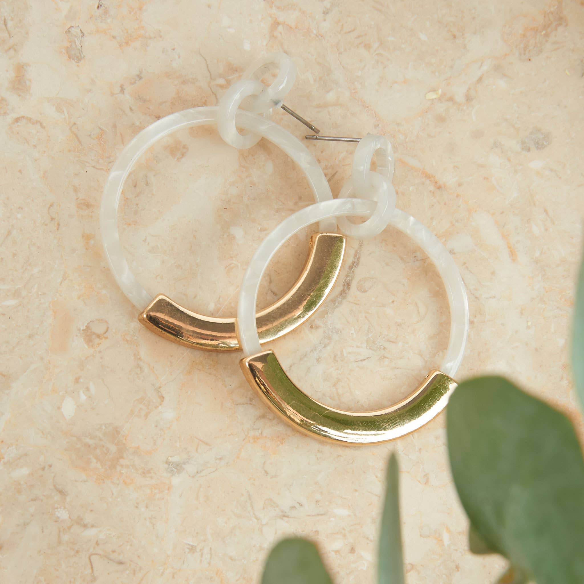 Sloane Tortoiseshell Post Bar Acrylic Hoop Earring: Snow Tortoise