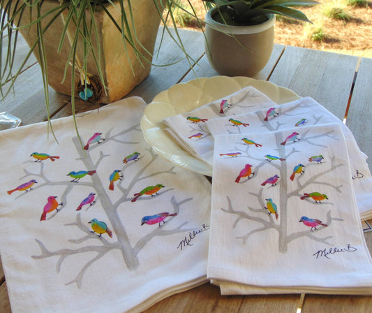 Limited Edition Watercolor Birdies Flour Sack Napkins
