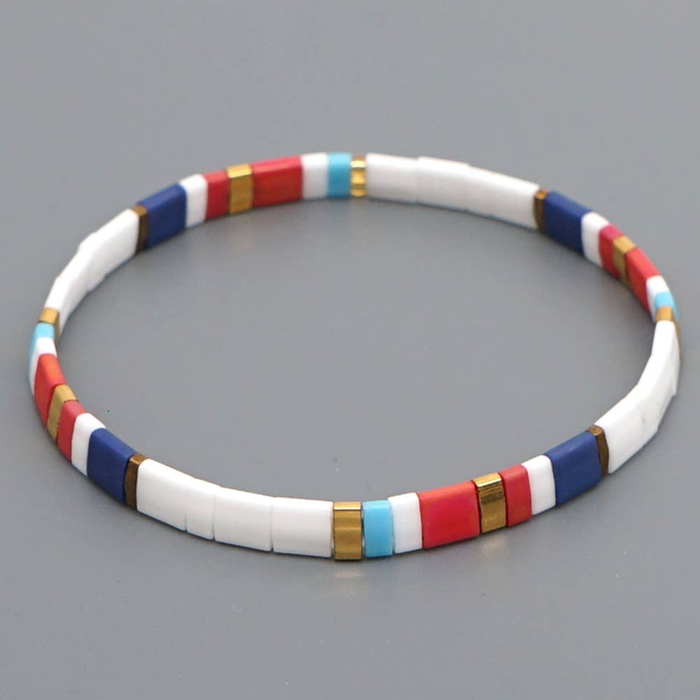 Boho Glass & Hematite Beaded TILA Beads Stretch Bracelet -BJ