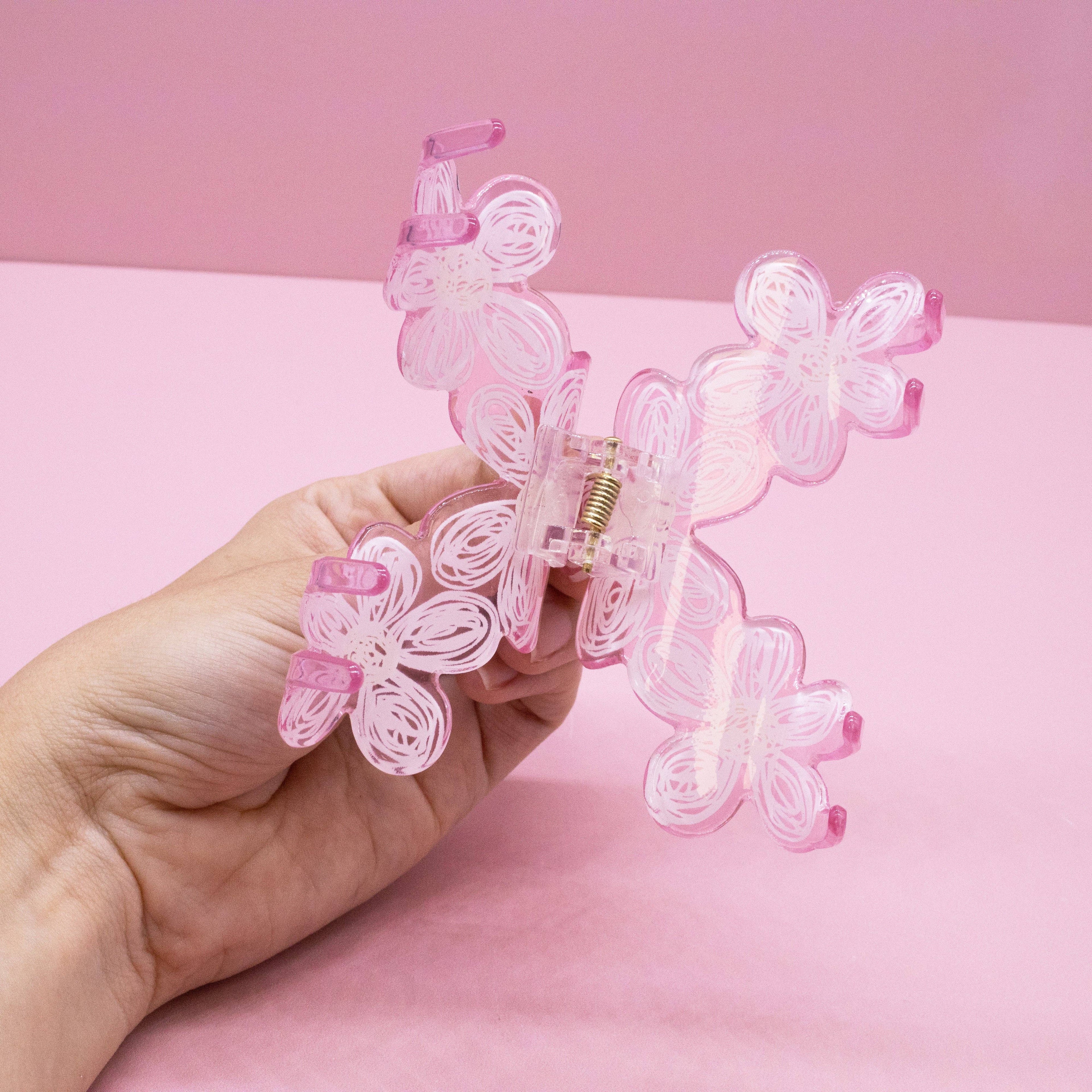 Pink Flower Hair Claw Clip