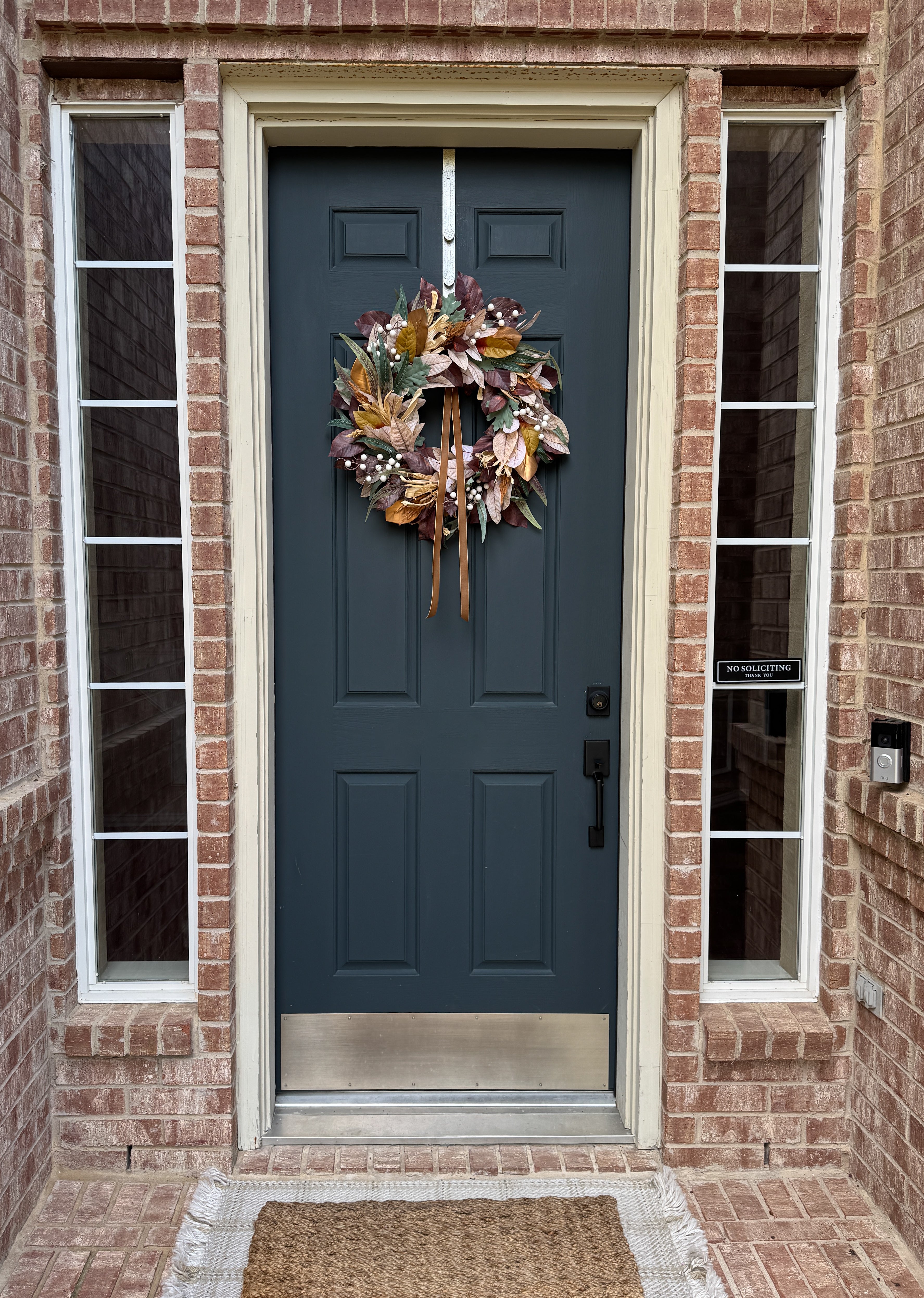 Neutral Fall Wreath with Berries & Gold Velvet Ribbon