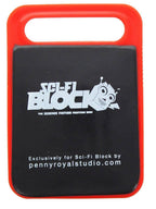 A rectangular black magnetic toy block with rounded corners, a red-orange outer frame, and a white 'Sci-Fi Block' logo on the front, shown on a plain white background.