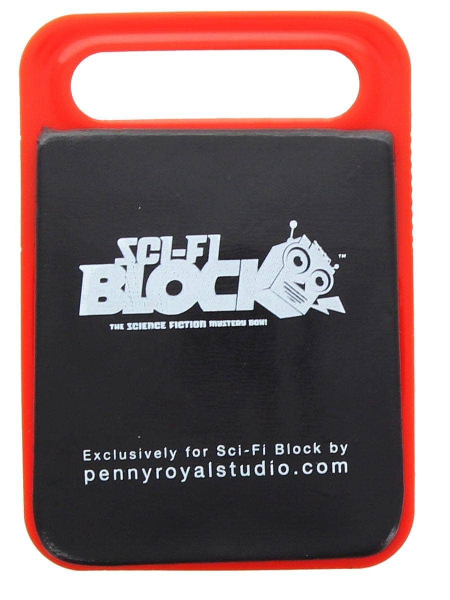 A rectangular black magnetic toy block with rounded corners, a red-orange outer frame, and a white 'Sci-Fi Block' logo on the front, shown on a plain white background.