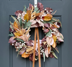Neutral Fall Wreath with Berries & Gold Velvet Ribbon