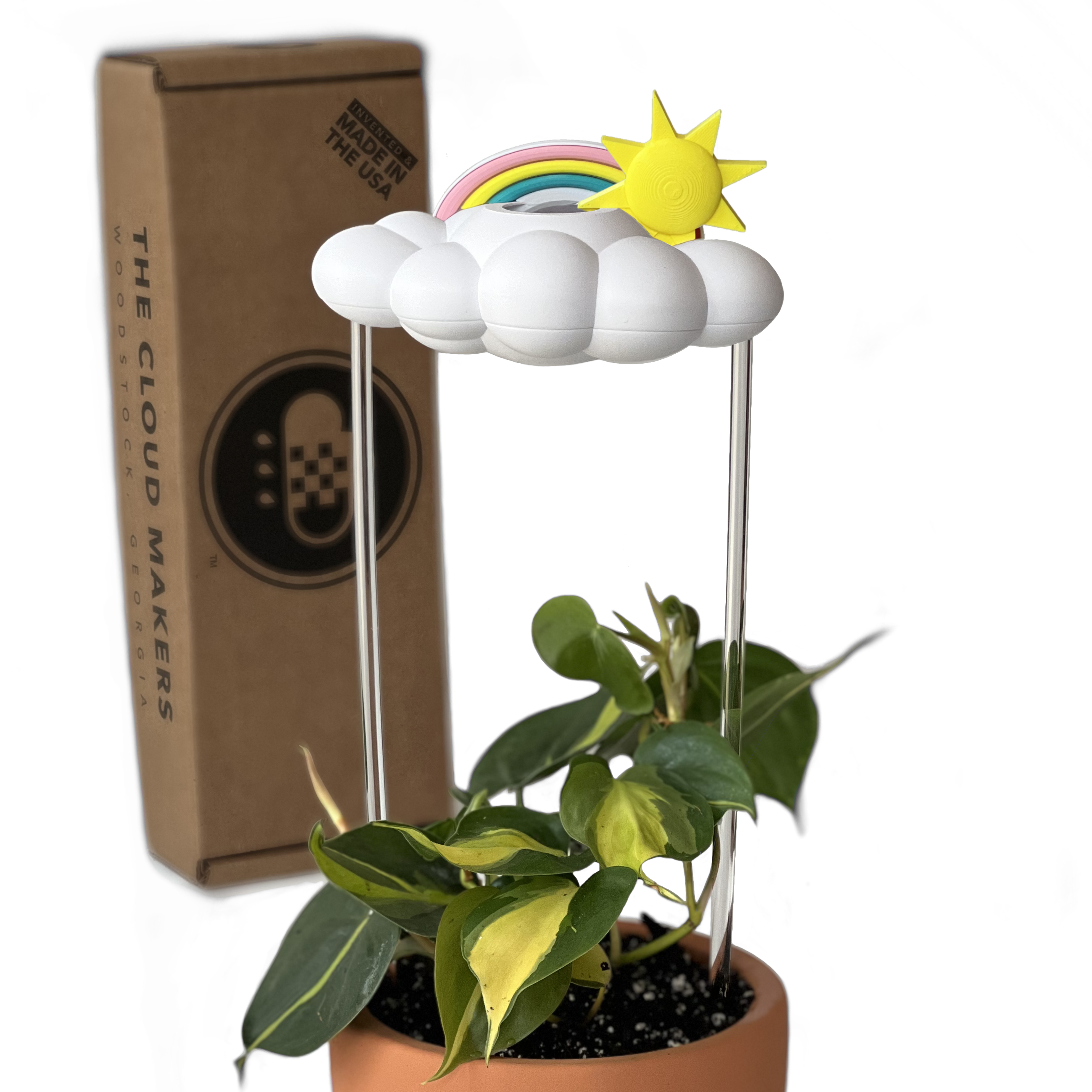 Original Dripping Rain Cloud with Sun and Pastel Rainbow Charms