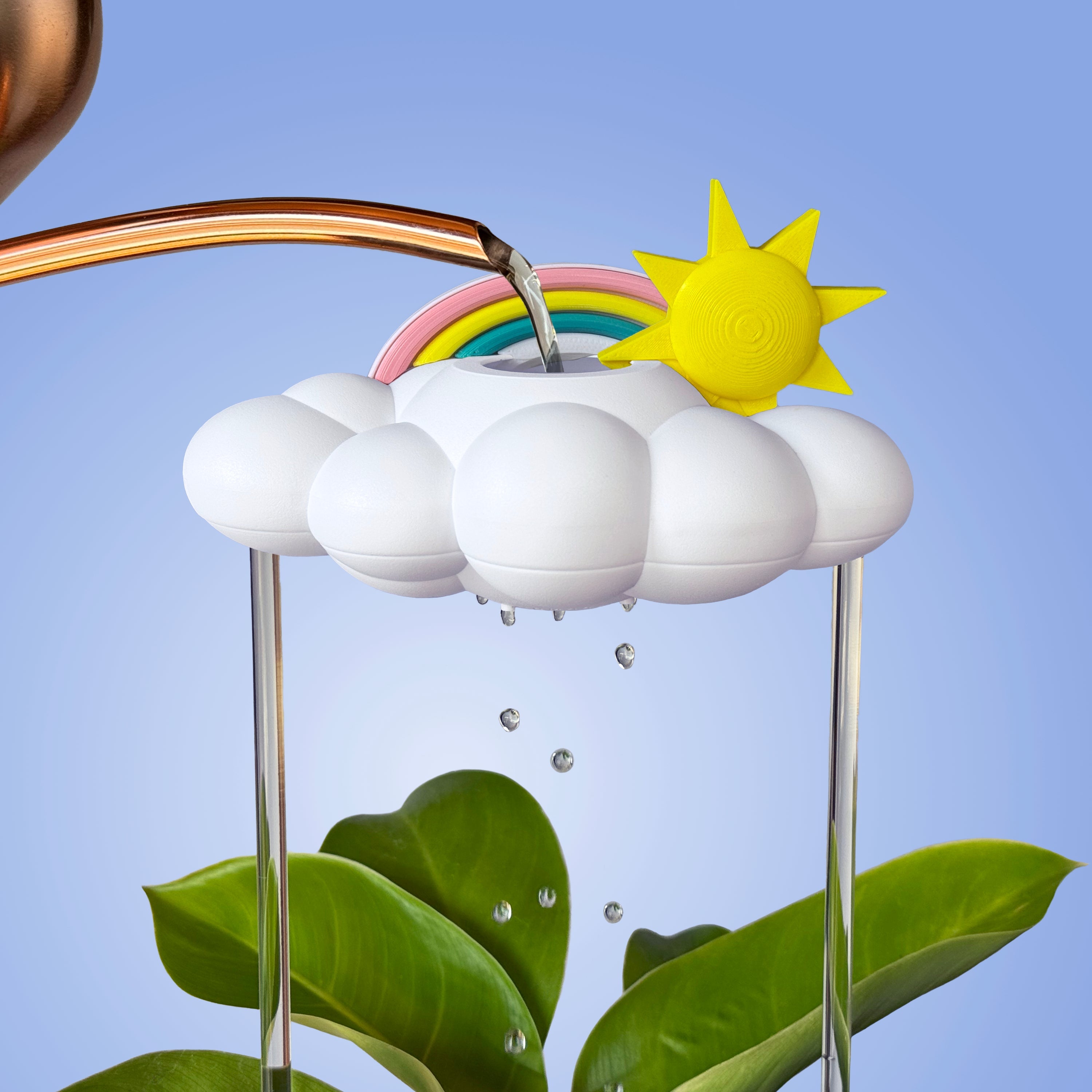 Original Dripping Rain Cloud with Sun and Pastel Rainbow Charms