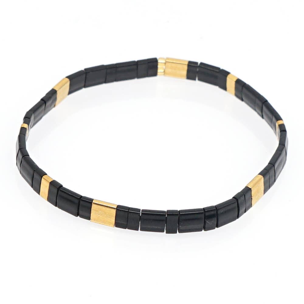 Boho Glass & Hematite Beaded TILA Beads Stretch Bracelet -BJ