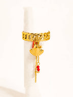 Rade 18K Gold Non-Tarnish Shell Dangle Chain Ring