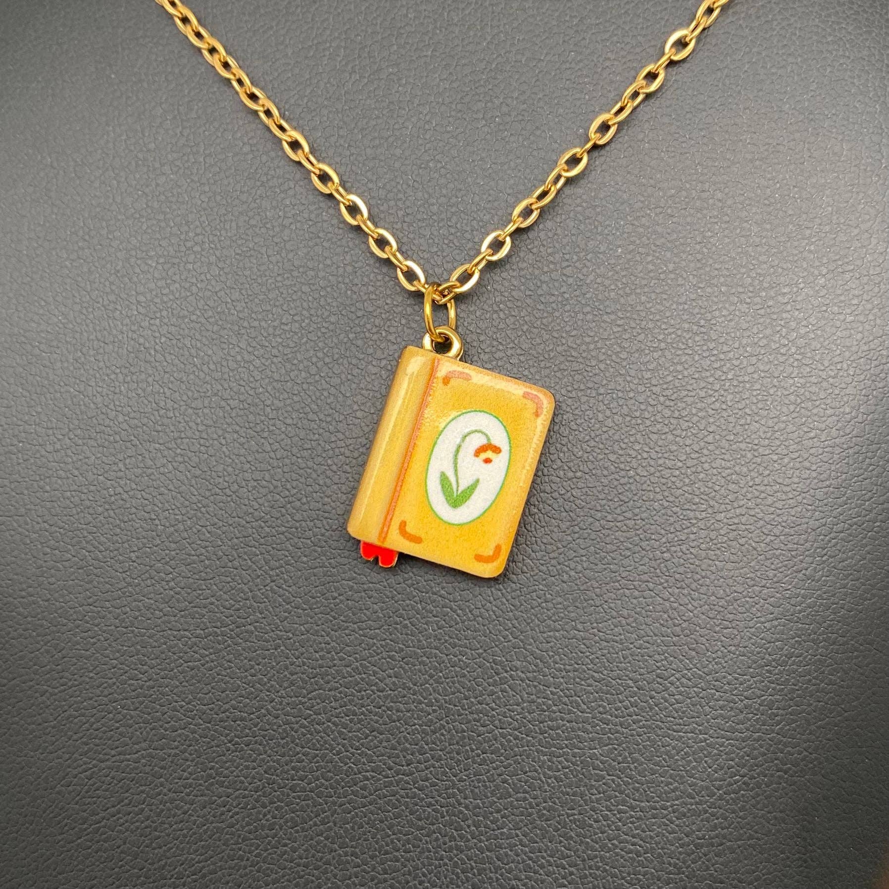 Multi Style Enamel Book 18K Golden S.Steel Necklace - FGS